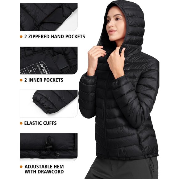 Women's Black Pack Able Puffer Jacket Winter repellent Quilted Coat With Hood - Picture 6 of 7